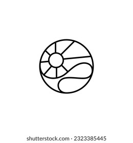 logotipo de estilo de línea simple de onda y sol en forma de círculo