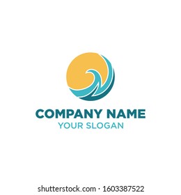 Wave and Sun Simple Modern Logo Design Template