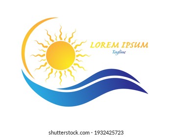 Wave and sun. Vector illustration for logo, emblem, sticker and creative design