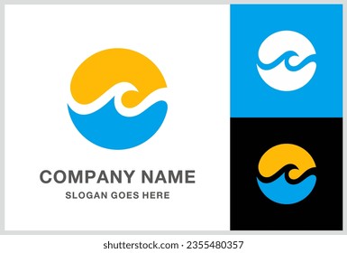 Wave Sun Vector Logo Design Template