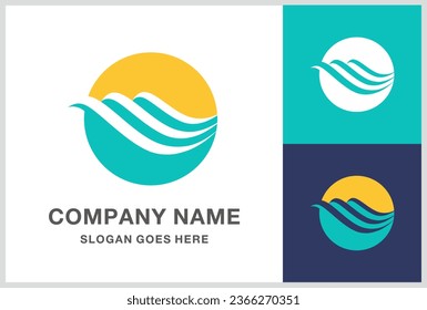 Wave Sun Vector Logo Design Template