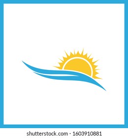 Wave and sun vector logo template. Sunset line icon. Sunrise logo.