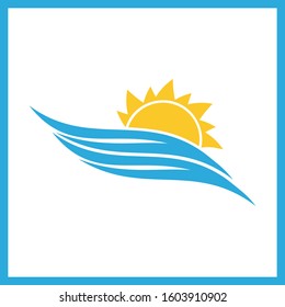 Wave and sun vector logo template. Sunset line icon. Sunrise logo.