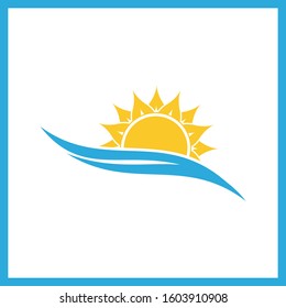 Wave and sun vector logo template. Sunset line icon. Sunrise logo.