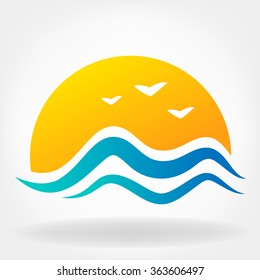 Wave and sun vector symbol