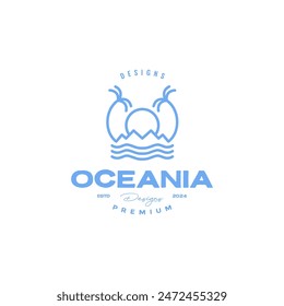 wave sunset beach vacation line logo design vector
