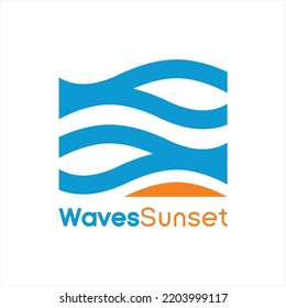 Wave and sunset design logo vector.
