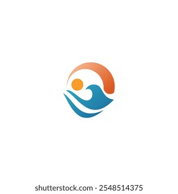 Wave and sunset logo template vector illustration