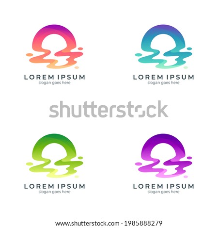 Wave and sunset logo vector with color variation