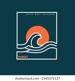 Wave sunset typography minimal t shirt design