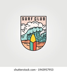 wave and surf club icon logo template vector illustration design, surfboard emblem design