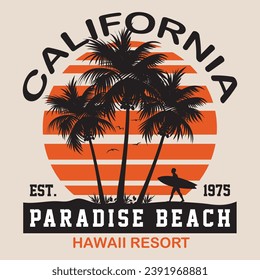 Wave surf print and palm tree design for t-shirt, poster etc