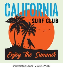 Wave surf print e palm tree design para o design de t-shirt.
