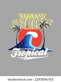 Wave Surf tropical California Summer beach illustration vector t shirt design