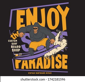 wave surf vector cartoon gorilla character illustration for t shirt  prints
