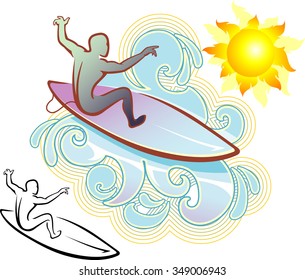 Wave Surfer-Abstract composition of dynamic surfer under the heat of the sun