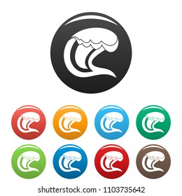 Wave surfing icon. Simple illustration of wave surfing vector icons set color isolated on white