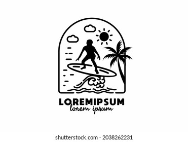 Wave surfing line art with lorem ipsum text design