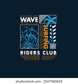 Wave Surfing Riders Club summer beach print vector typography poster