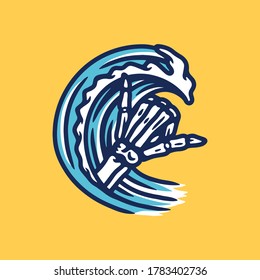 Wave Surfing Sign Vector Cartoon
