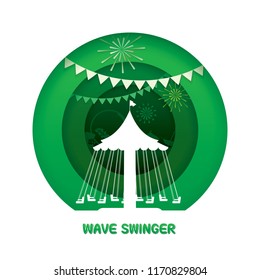 Wave swinger with paper cut style. Vector illustration of carnival funfair theme