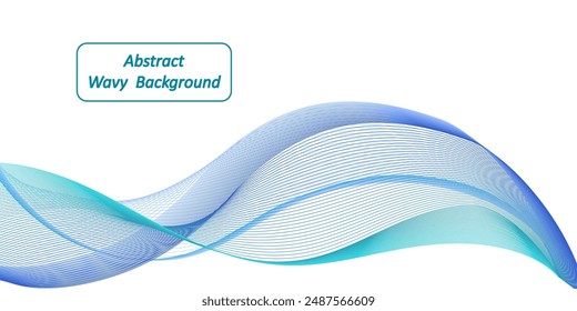 Wave swirl abstract background. Blue and teal color flow, dynamic sea wave, undulate twisted lines. Border for web banner design. Vector illustration