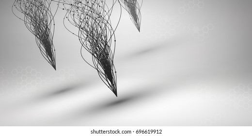 Wave. Swirl with connected line and dots. Wired structure. Connection concept. Technology background. Vector illustration.