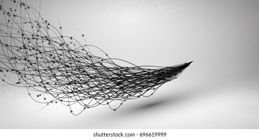 Wave. Swirl with connected line and dots. Wired structure. Connection concept. Technology background. Vector illustration.