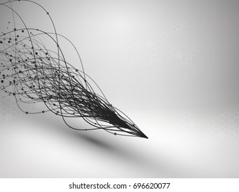 Wave. Swirl with connected line and dots. Wired structure. Connection concept. Technology background. Vector illustration.