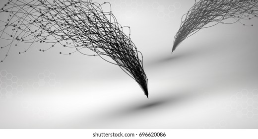 Wave. Swirl with connected line and dots. Wired structure. Connection concept. Technology background. Vector illustration.