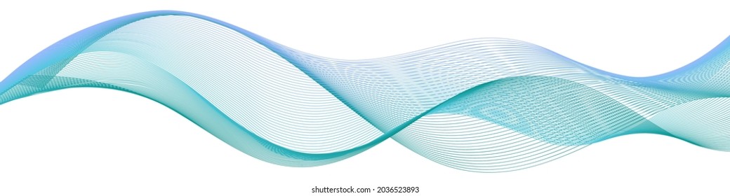 Wave swirl swoosh blue teal color flow Sea water wave air wind dynamic undulate curve line.Smooth swirl design vapor soundwave isolated on white background Transparent veil texture Vector illustration