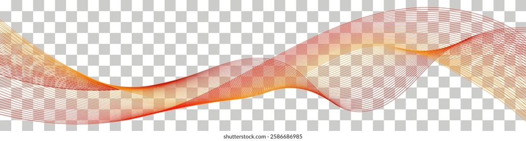 Wave swirl swoosh, orange color flow, undulate transparent wavy swoosh. Abstract border for banner design, isolated element. Vector illustration