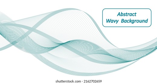 Wave swirl swoosh, teal color flow. Sea water wave, undulate air wind curve. Smooth dynamic twisted lines, abstract  background, modern web banner design. Vector illustration