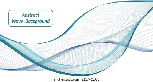 Wave swirl swoosh, teal color flow. Sea water wave, undulate air wind curve. Smooth dynamic twisted lines, abstract  background, modern web banner design. Vector illustration