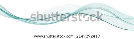 Wave swirl swoosh, teal color flow. Sea water wave, undulate air wind curve. Smooth dynamic twisted lines, abstract modern design, isolated on white background. Vector illustration