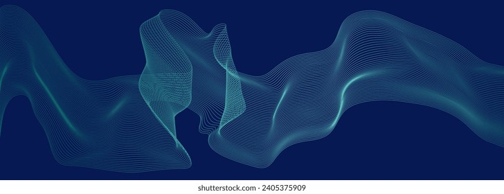 Wave swirl with undulating curves, resembling sound frequencies. This design features a blend effect, suitable for technology and data science.
