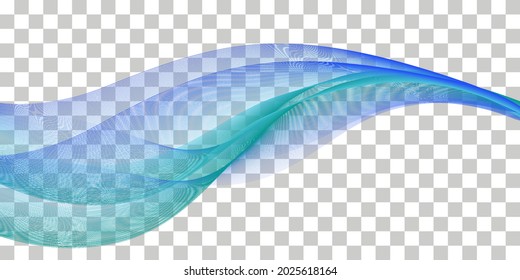 Wave swoosh, blue and teal color flow. Wavy swirl, sea water or air wind design, isolated on transparent background. Vector illustration