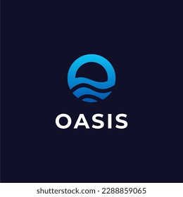 Wave symbol or oasis, ocean, with letter O vector template, logo design inspiration
