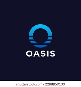 Wave symbol or oasis, ocean, with letter O vector template, logo design inspiration
