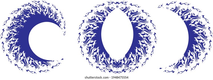 Wave symbols or frames isolated on a white background. Twisted dark blue wave symbols in the form of C  or O for business ideas, prints, wallpaper, emblems, tattos, textile, backgrounds and textures