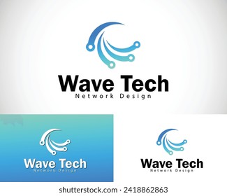 wave tech logo creative design concept network connect digital