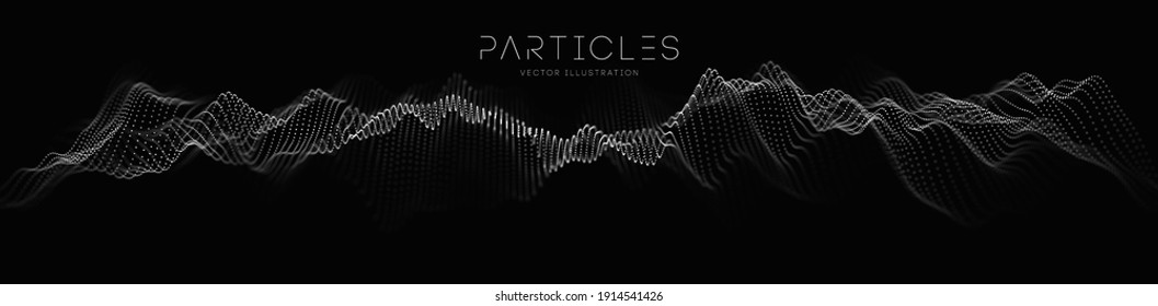 Fondo de tecnología ondulada. Ilustración tecnológica abstracta de partículas musicales. Ecualizador de sonido vectorial para la música, que muestra ondas de audio con ondas de música. EPS 10.