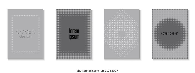 Wave Template Set. Cool Memphis Art With Circles. Dynamic Elements In 2d Presentation. 1980 Cover. Line Greyscale And Grey  Flyer. White Abstract Pattern. Black Wave Template