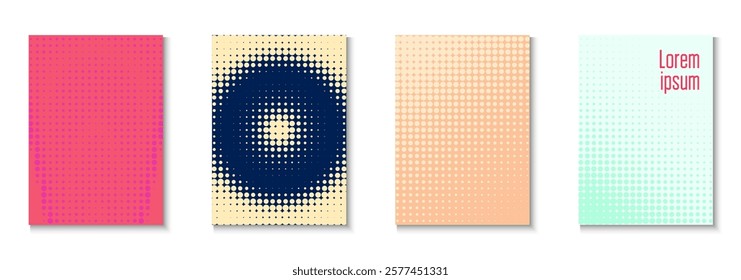 Wave Template Set. Summer Concept With Minimal Art. Dynamic Frame For Annual Invitation. Business Flyer. Minimalist Halftone Pattern. Geometric Abstract Texture. Trendy Wave Template