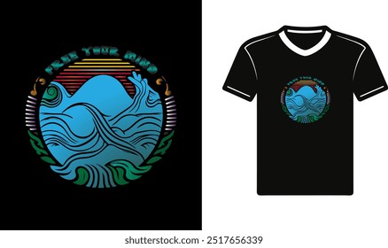 wave with text and typography  t shirt design