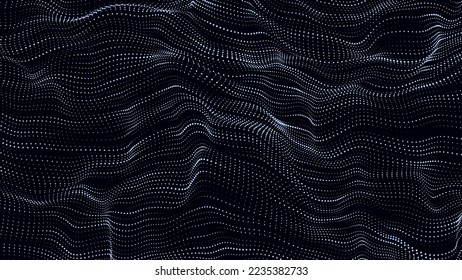 Wellenstruktur von blauen Halbtonpunkten. Futuristisches abstraktes Bild. Relief oder Höhlenhintergrund. Analyse und Suche von Daten. Vektorgrafik.