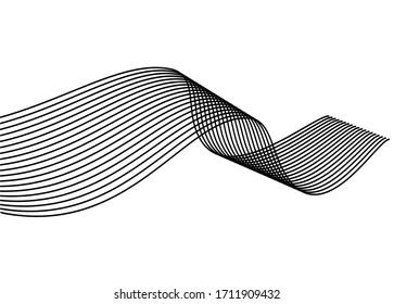 Wave of thin black lines on a white background. Modern abstract vector pattern.