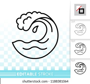 Wave thin line icon. Outline web sign of sea Splash black linear pictogram with different stroke width Simple vector symbol, white, transparent background Wave editable stroke icon design without fill