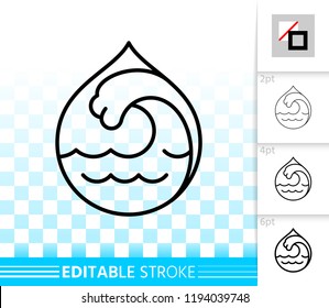 Wave thin line icon. Outline web sign of sea. Splash linear pictogram with different stroke width. Simple spiral tide curl vector symbol, transparent background. Wave editable stroke icon without fill