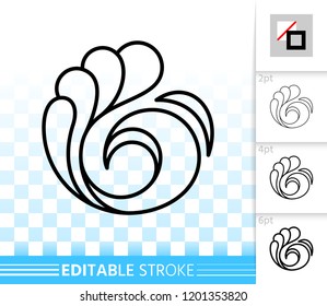 Wave thin line icon. Outline web sign of sea. Water splash linear pictogram with different stroke width. Simple spiral tide curl vector transparent symbol. Wave editable stroke icon without fill
